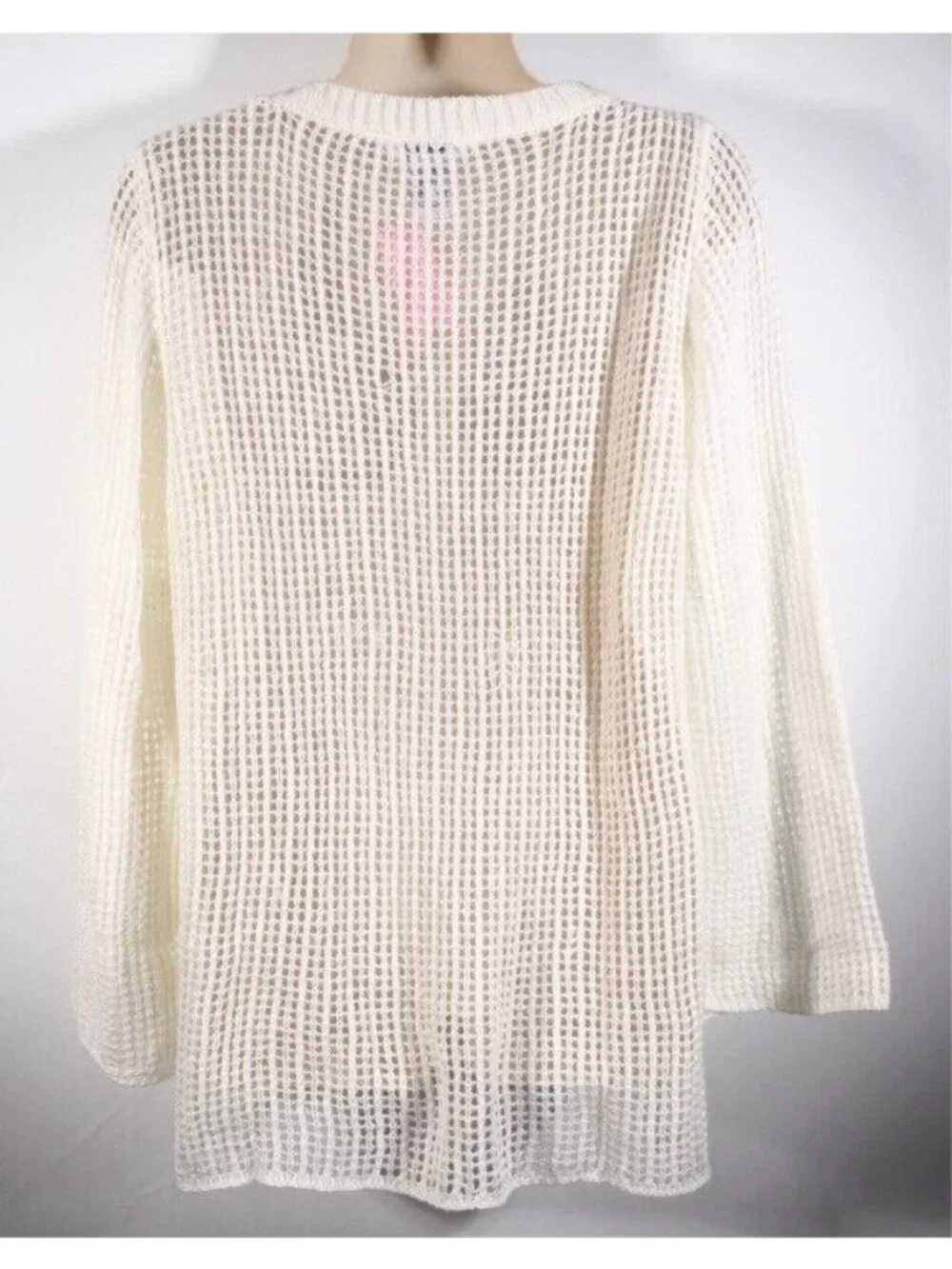 Keren Hart Womens Sweater SIze M Crocheted Ivory Crew Neck Bell Long Sleeve